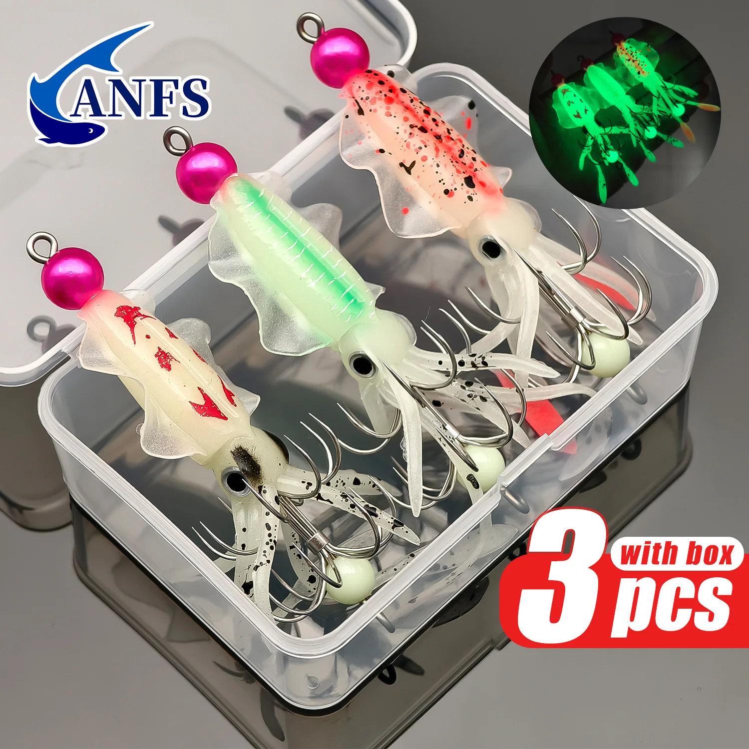 ANFS 3개 발광 오징어 지그 세트 - 날카로운 후크 - Fishing Hook Assortment 리뷰 및 가격