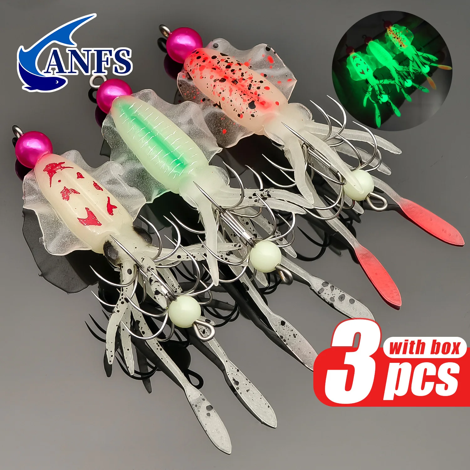 ANFS 3개 발광 오징어 지그 세트 - 날카로운 후크 - Fishing Hook Assortment 리뷰 및 가격